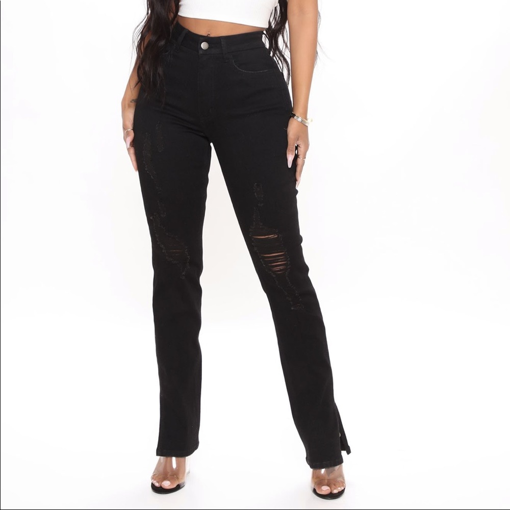 Black side split jeans high rise